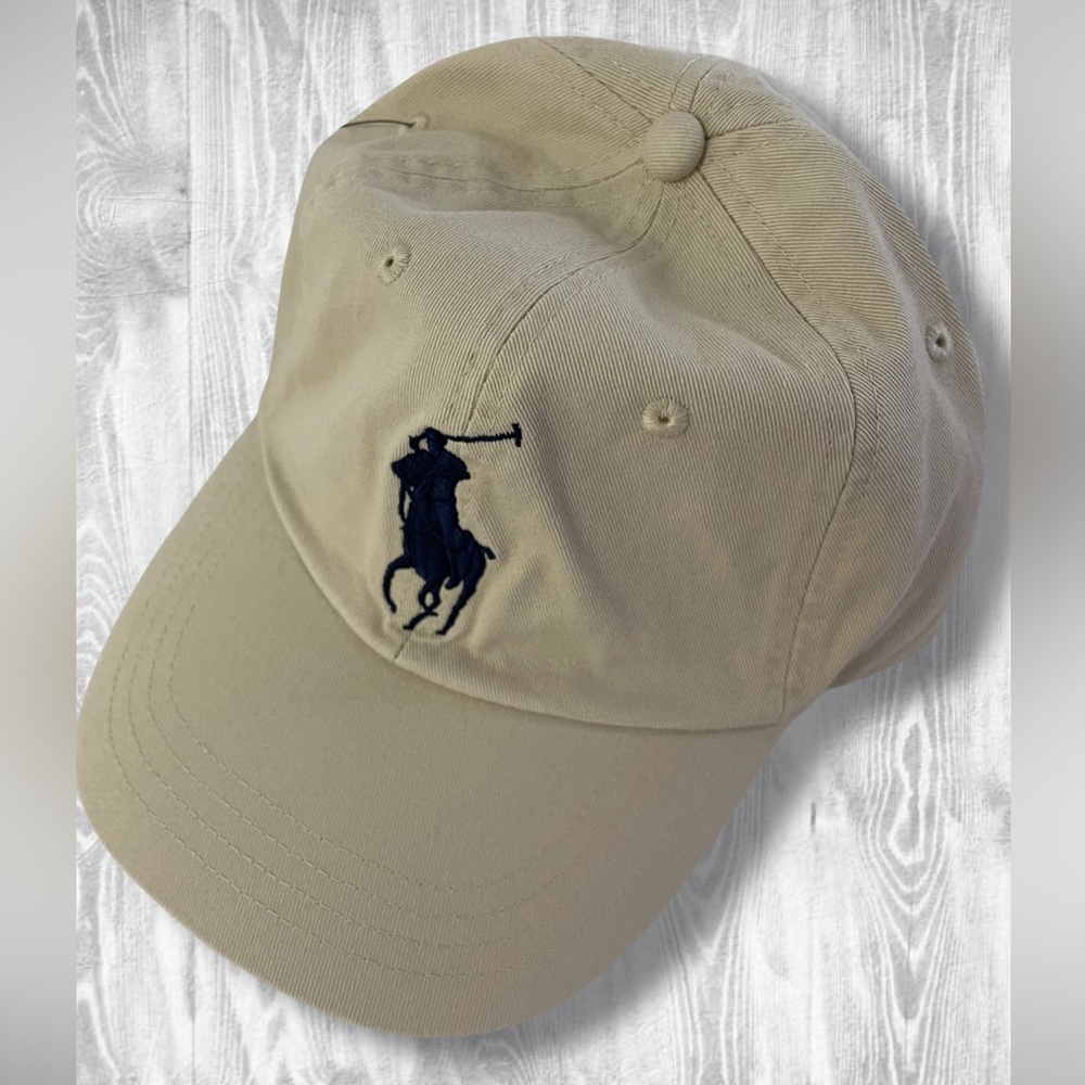 Ralph Lauren Tan and Blue Polo Hat with Embroidered Logo